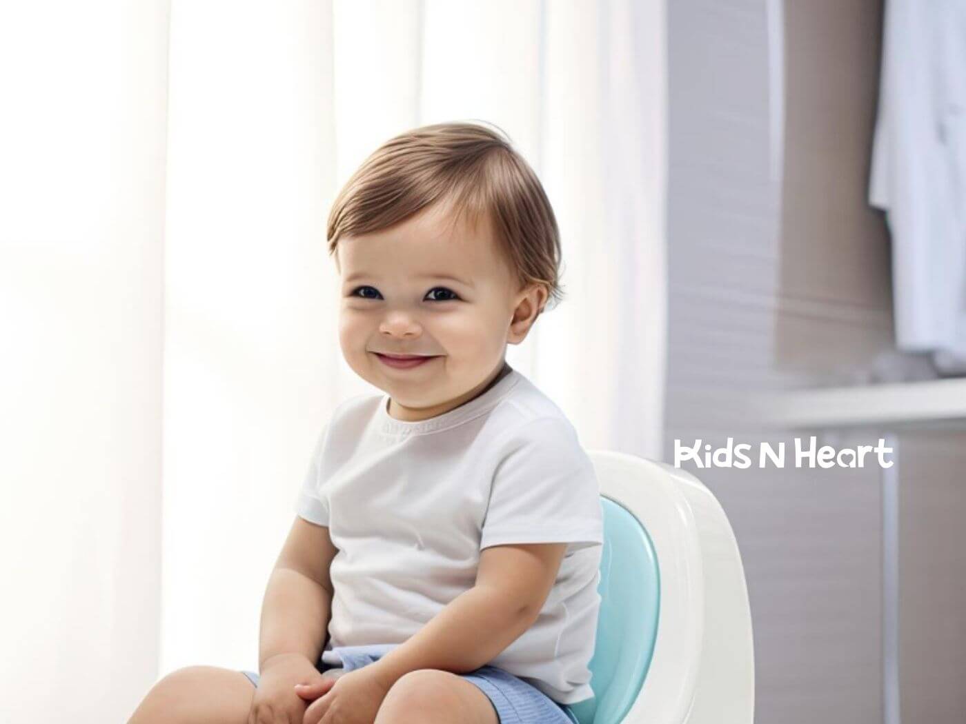 Toddler with autismsitting on a small potty during potty training.